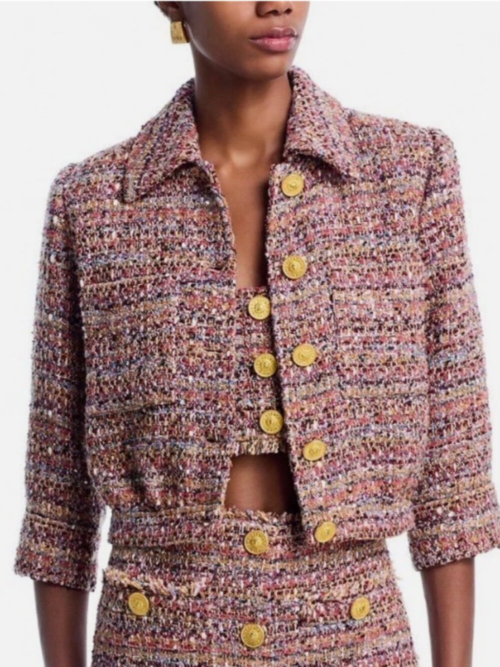 L'AGENCE Jia Cropped Tweed Jacket Mauve Tan NWOT Size 6